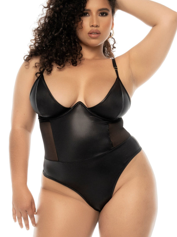 Mapale Queen Bibi Edgy Underwire Rebel Bodysuit Teddy Wet Look Black-Rebel Romance