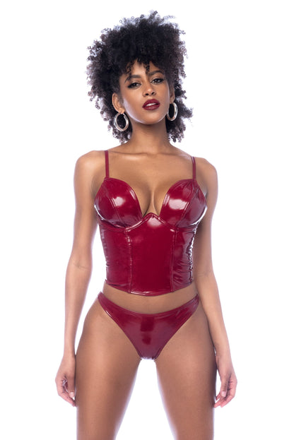 Mapale Iconic Vinyl Underwire Bustier Set Gloss Wine