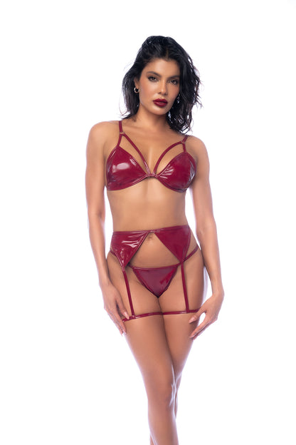 Mapale Edgy Vinyl Bralette Bra Set Gloss Wine