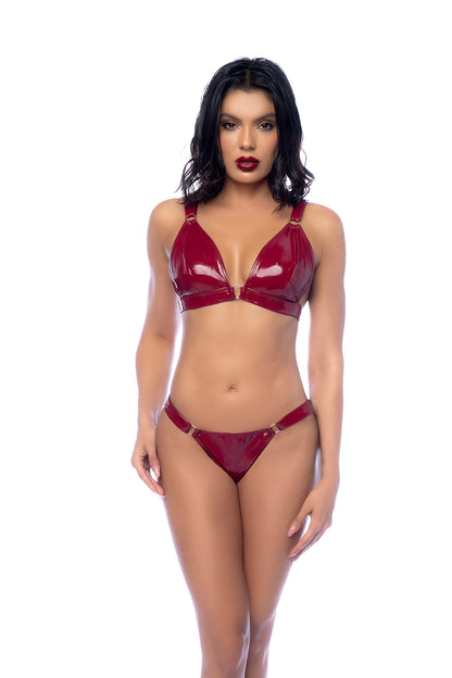 Mapale Iconic Vinyl Bralette Bra Set Gloss Wine