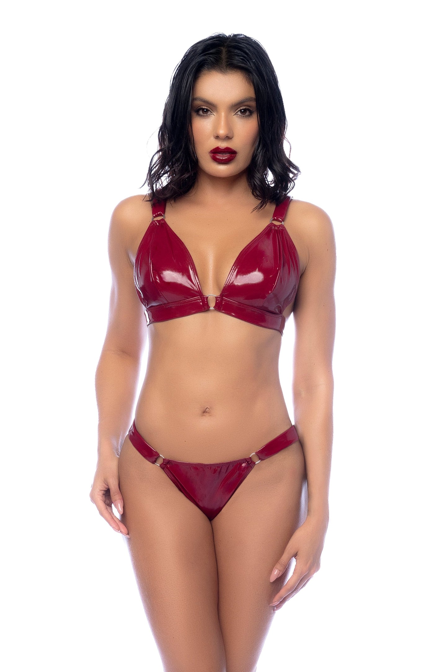 Mapale Iconic Vinyl Bralette Bra Set Gloss Wine