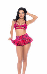 Mapale Festival Underboob Top and Mini Skirt Outfit Set Fierce Fuchsia