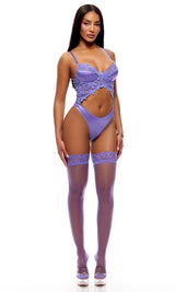 See It Through Guipure Teddy Set w/Stockings