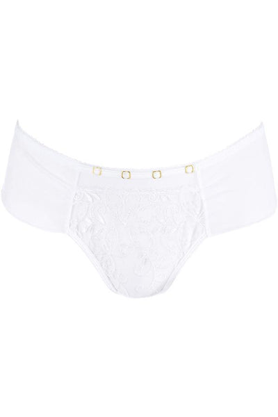 Sheer Mesh Embroidery Brazilian Thong White Angel