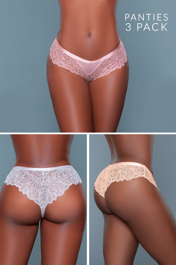 Be Wicked Wren Cheeky 3 Pack Pink/Peach/Grey