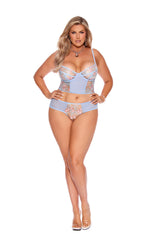 Elegant Moments Queen Flowers Embroidered Sheer Mesh Cami Set Baby Blue