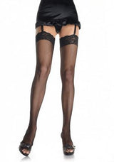 Leg Avenue Fishnet Thigh Highs With Lace Top - Blk