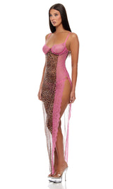 Forplay Animal Instincts Sheer Mesh Nightgown Lingerie Set Pink Leopard