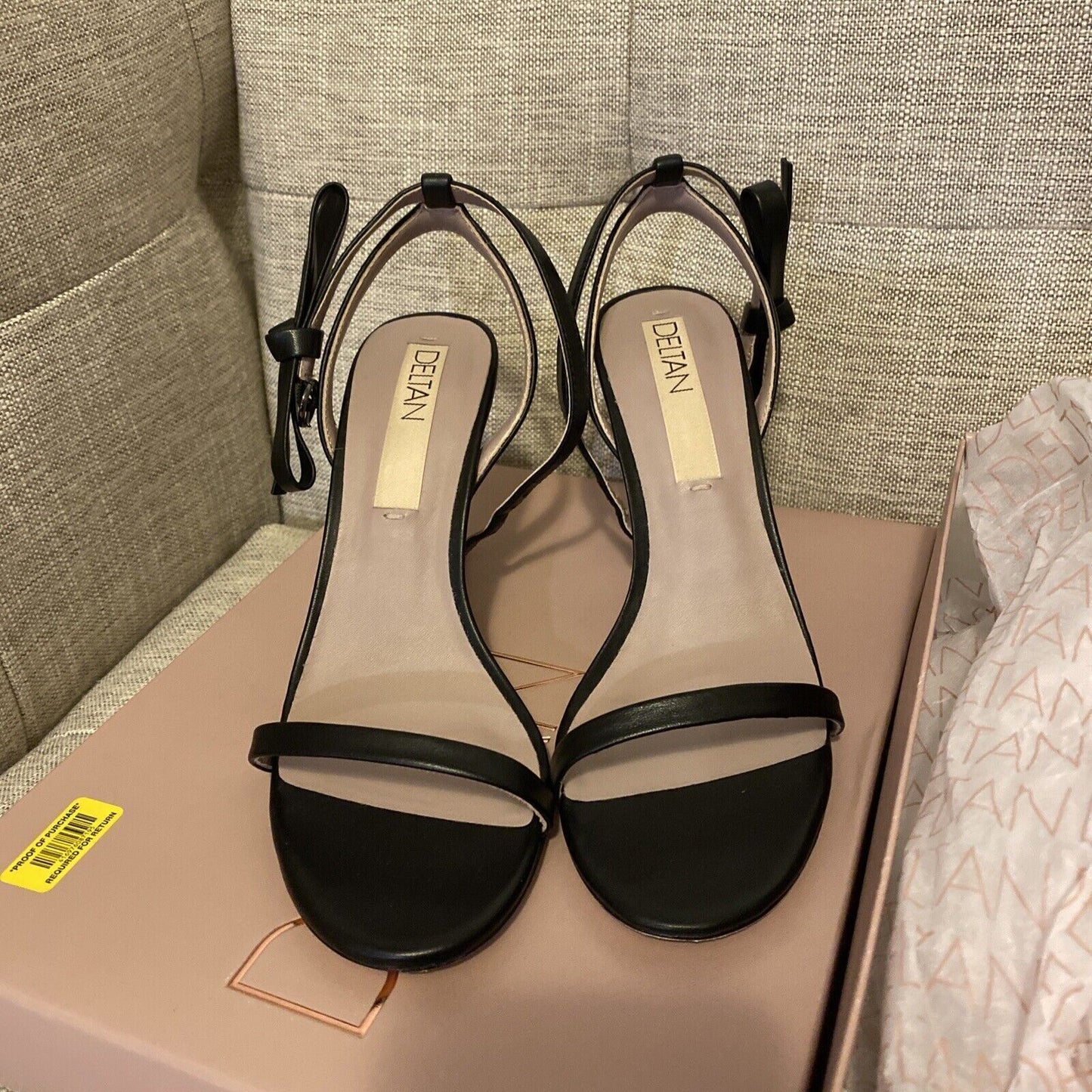Deltan Heels Miranda Black Leather Dress Sandals Shoes with Bow Size 8 Medium