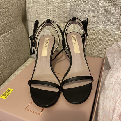 Deltan Heels Miranda Black Leather Dress Sandals Shoes with Bow Size 8 Medium
