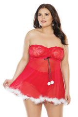 Coquette Queen Sleighing It Babydoll & G-String Red