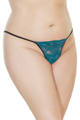 Coquette Queen Lace Kisses G-String Teal XL
