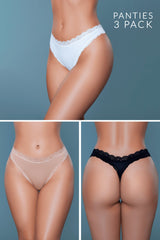 Be Wicked Mandy Thong 3 Pack Black/White/Nude