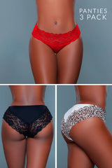 Be Wicked Arlo Bikini Panty 3 Pack Black/Red/Leopard