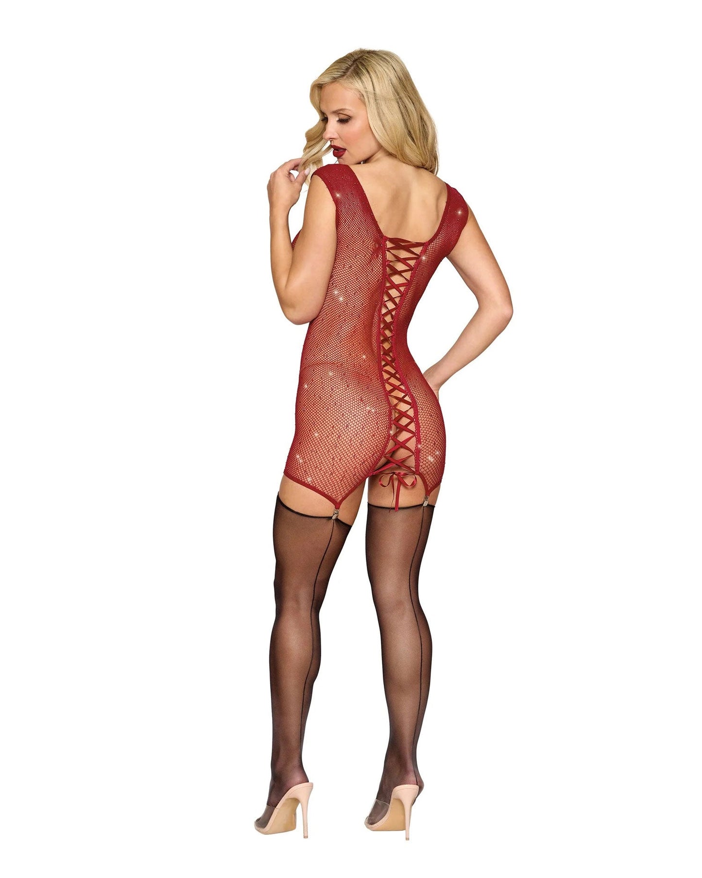 Dreamgirl Rhinestone Seamless Chemise & Mini Suspender Clips Ox Blood