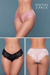 BeWicked Aurora Bikini Brief Panties 3 Pack Black, Beige, Bronze