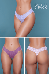 BeWicked Mila Thong Fine Sheer Mesh 3 Pack Pink, Lavender, Rosewood