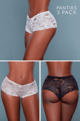 BeWicked Hayden Lace Boyshort 3 Pack Pink, Beige, Black