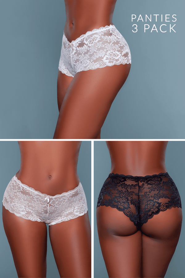 BeWicked Hayden Lace Boyshort 3 Pack Pink, Beige, Black