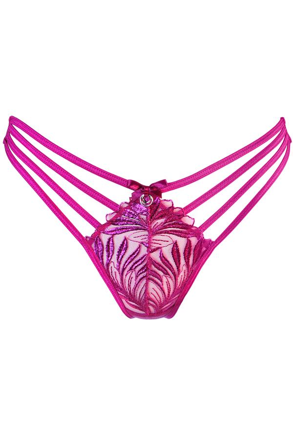 Brilliance Embroidery Strappy Thong Panty Pink Shimmer