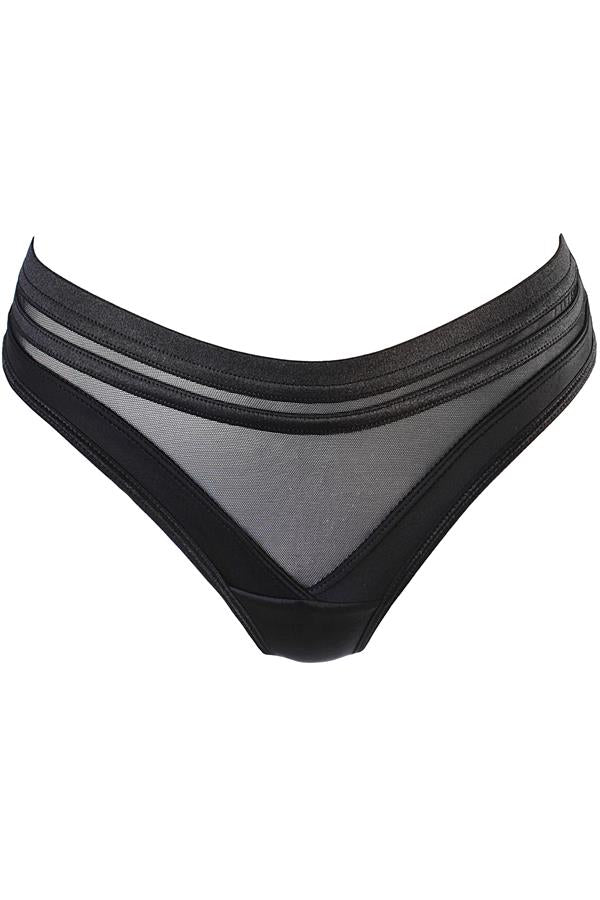 Sheer Stripe Brazilian Thong Jet Black
