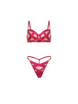 Oh la la Cheri Raelynn Satin Strappy Bandage Underwire Bra Set Pink Yarrow
