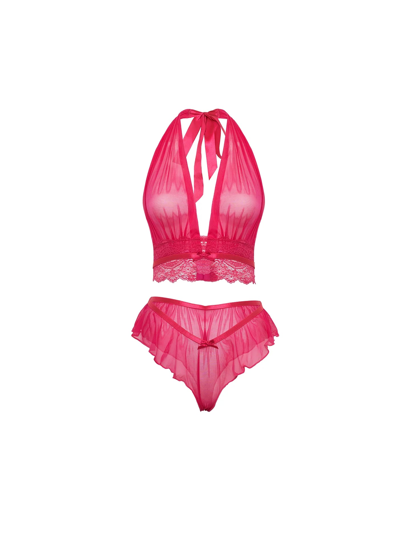 Oh la la Cheri Maylah Sheer Bra Set Mesh & Lace Halter - Pink