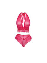Oh la la Cheri Valentines Maylah Sheer Bra Set Mesh & Lace Halter - Pink