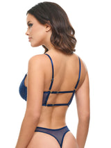 Oh la la Cheri Roxie Sheer Lace Cutout Bra Set Navy Blue