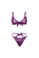 Oh la la Cheri Sylvie Soft Cup Lace 2pc Set with Bow Details Imperial Purple