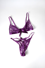 Oh la la Cheri Sylvie Soft Cup Lace 2pc Set with Bow Details Imperial Purple