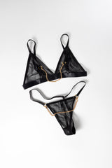 Oh la la Cheri Teyana Soft Cup Mesh 2pc Set with Chain Details Black