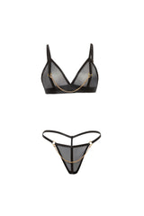 Oh la la Cheri Teyana Soft Cup Mesh 2pc Set with Chain Details Black