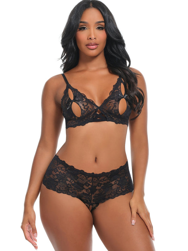 Oh la la Cheri Goodnight Kiss Peekaboo Bralette Set Black