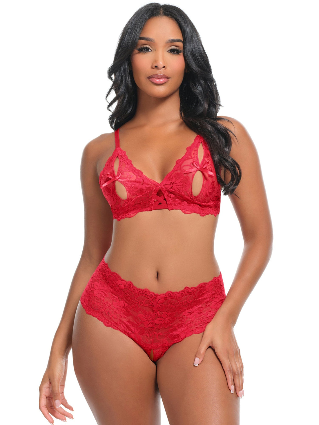 Oh la la Cheri Goodnight Kiss Peekaboo Bralette Set Red