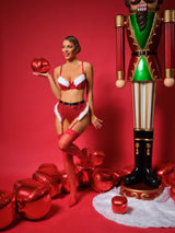 Oh la la Cheri Pepermint Twist Sequin 2pc Set with Marabou Trim and Gartered Panty Red/Bright White