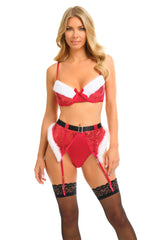 Oh la la Cheri Pepermint Twist Sequin 2pc Set with Marabou Trim and Gartered Panty Red/Bright White