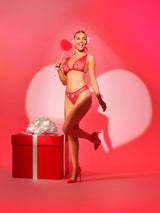Oh la la Cheri Deep Plunge Bralette with Matching Panty Red
