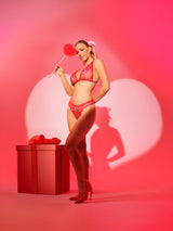 Oh la la Cheri Deep Plunge Bralette with Matching Panty Red