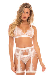Oh la la Cheri Janet Snake Print Eyelash Lace 3 Pc Set with Keyholes and Wide Strap Details Silver Peony