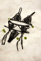 Oh la la Cheri Myla Soft Cup 3pc Set with Caging Details and Lace Inserts Black