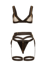 Exposed Zippered Gartered Bra Set