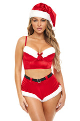 Holiday Vixen Marabou Bra Set with Santa Hat