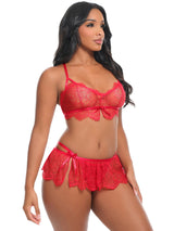 Oh la la Cheri Daria Delicate Lace Skirted Bralette 3 Piece Set