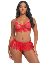 Oh la la Cheri Daria Delicate Lace Skirted Bralette 3 Piece Set