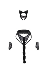 Oh la la Cheri Feline Fatale 3pc Accessory Set with Headband Eyemask and Cincher with Harness Black