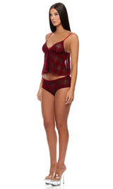 Forplay Velvet Lines Plaid Mesh Cami and Boyshorts Lingerie Set