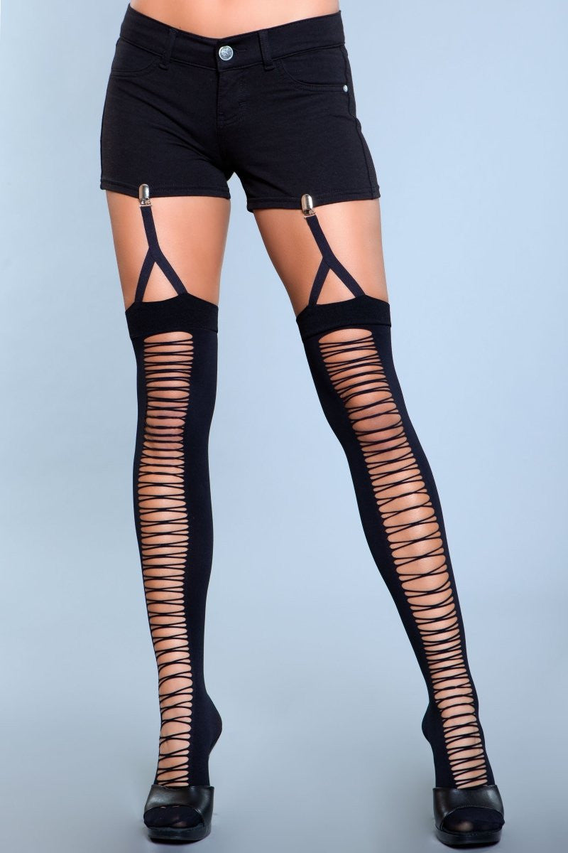 Be Wicked Illusion Clip Garter Thigh Highs Black