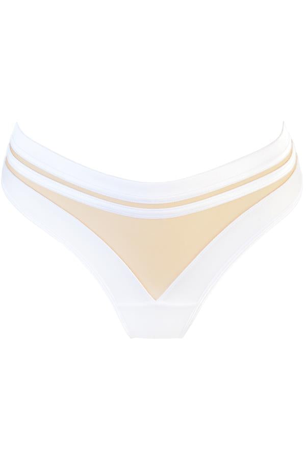 Sheer Stripe Brazilian Thong White