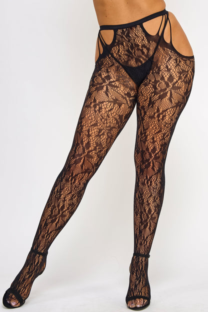 BeWicked Flora Pantyhose Lace Floral Tights Black